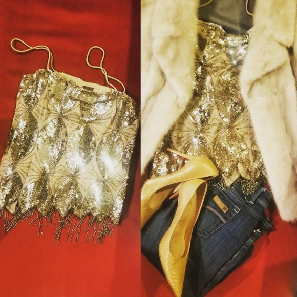 Sequin hand-sewn on silk top - Picture 3 of 15